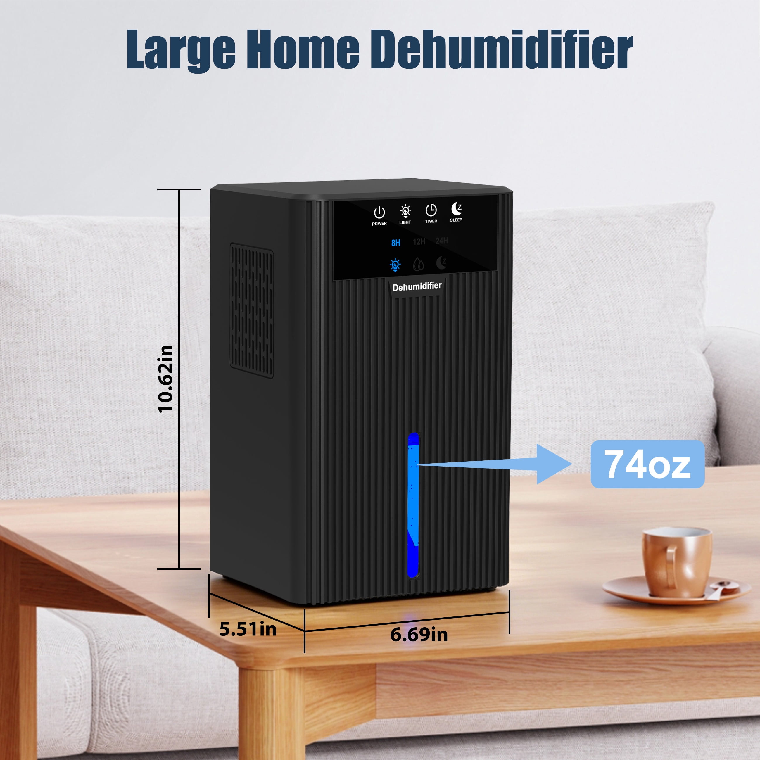 Cobectal Dehumidifier, 95oz Water Tank, 900 sq ft Coverage, Auto Shut-Off, 7-Color LED Light, Black