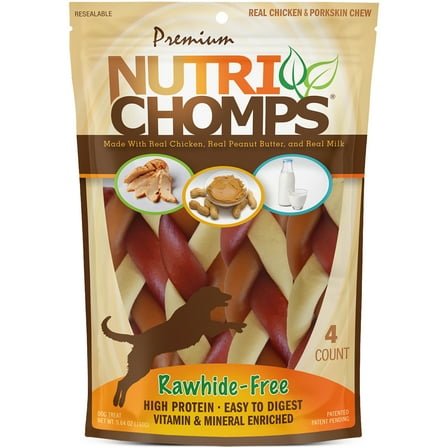 NutriChomps Rawhide-Free Braided Dog Treats, Mixed Flavor, 6 Inch, 4 Count