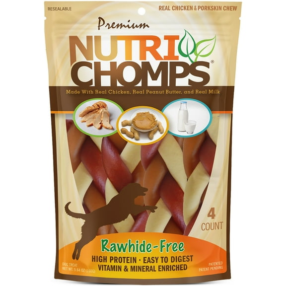 NutriChomps Rawhide-Free Braided Dog Treats, Mixed Flavor, 6 Inch, 4 Count
