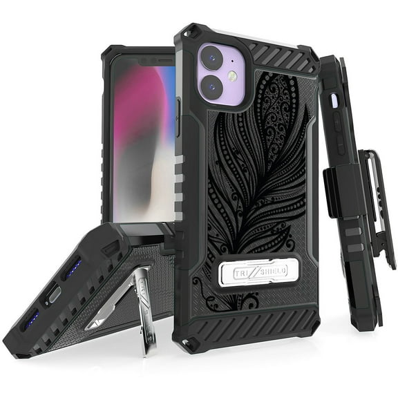 Tri-Shield [DESIGNER PRINT SERIES] Rugged Case Metal Kickstand Cover   Belt Clip Holster [CHIC DESIGN] for Apple iPhone 11 (2019, 6.1" Model)
