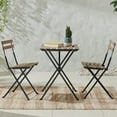 thumbnail image 2 of Lavish Home Folding Patio Bistro Set – 3-Piece Acacia Wood and Steel Café Table and Chairs, Brown, 2 of 6