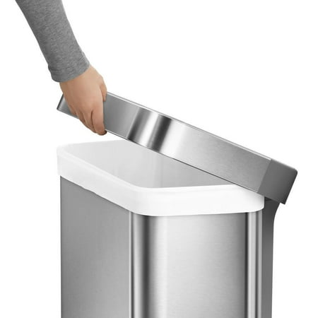 simplehuman 58 Liter Dual Compartment Rectangular Sensor Can with Voice and Motion Control, Brushed Stainless Steel - Brushed Stainless Steel
