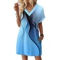 thumbnail image 2 of Women's Floral Print V-Neck Short Sleeve Casual Dress with Pocket, Pullover Summer Dress, Lightweight Comfort Fit, Fashion Ladies Clothing,Blue,3XL, 2 of 8