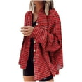 thumbnail image 3 of Women‘s Plaid Shirts Long Sleeve Flannel Lapel Button Down Pocketed Shacket Jacket Coats, 3 of 6
