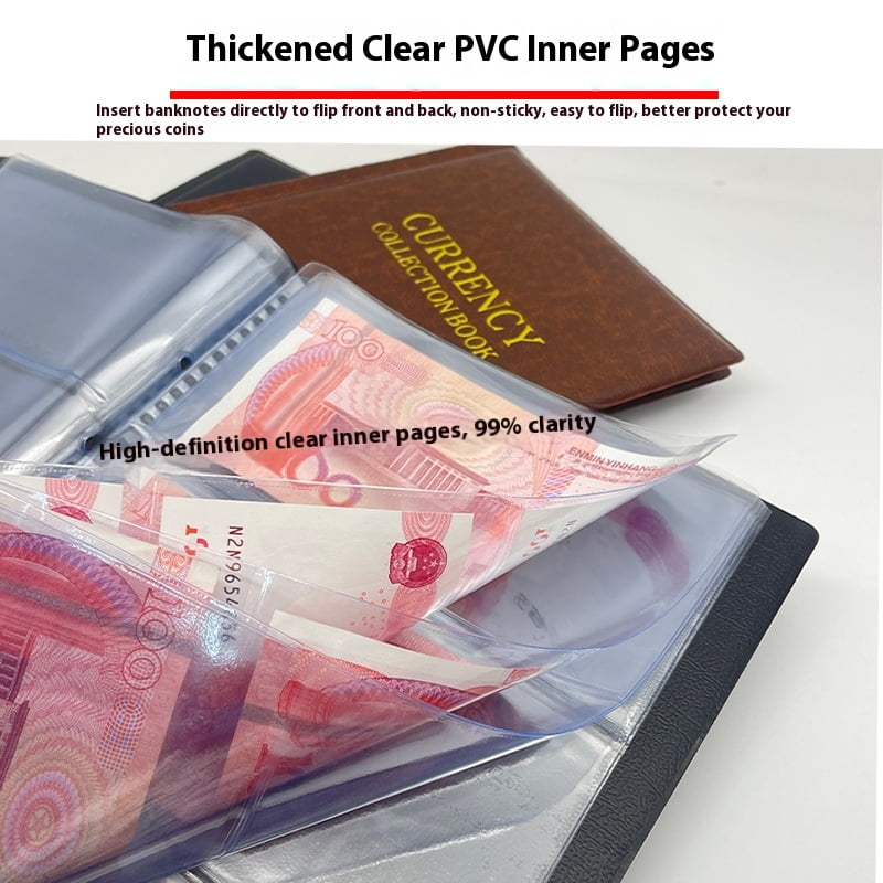 10 Sheets Paper Money Collection Supplies Pages, Currency Collecting Book Album Sleeves 30 Pockets Currency Sleeves for Collectors-black
