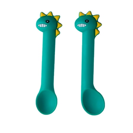

2Pcs Baby Utensils Cartoon Dinosaur Toddler Feeding Silicone Baby Training Spoons for Kids