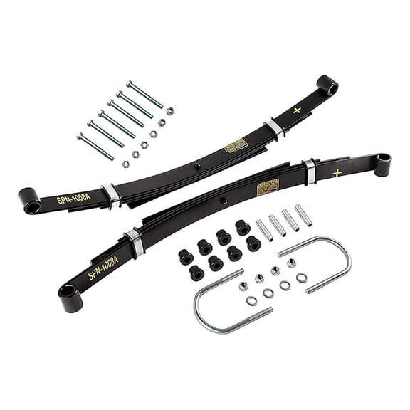 Heavy Duty Golf Cart Rear Leaf (4 Leaf) for Club Car DS 1982 , Set of 2, Bushing Kits & U Bolts, Rear Leaf Spring Bolts and Nuts are Included
