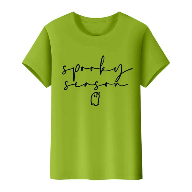 NMMUED Chemise d'Halloween pour Femmes T-Shirts Graphiques d'Automne pour Femmes T-Shirts d'Halloween Amusants T-Shirts à Col Rond pour Femmes T-Shirts Mignons T-Shirts d'Halloween pour Femmes T-Shirts d'Halloween Mignons pour Femmes Vert Clair