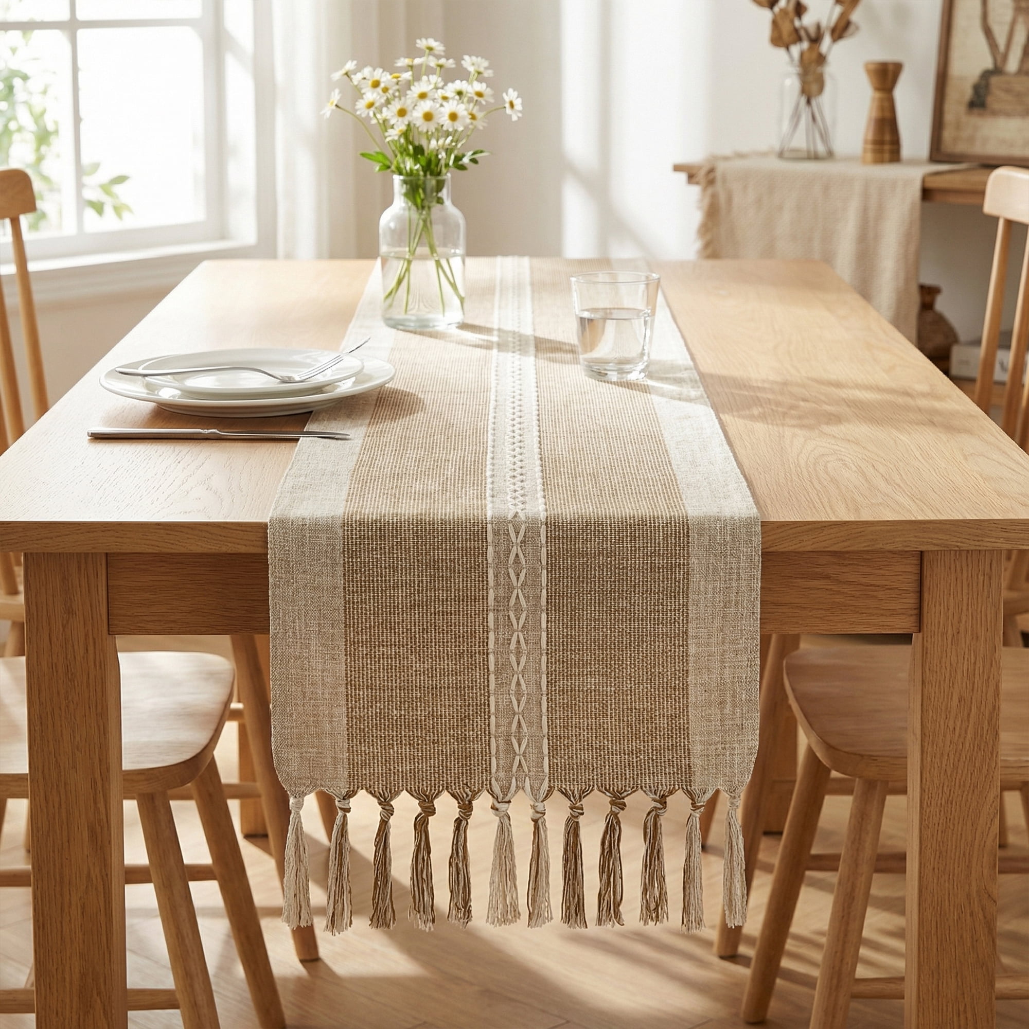 Unique Bargains Home Decorations Tassel Polyester Kitchen Runner Coffee 13x63in