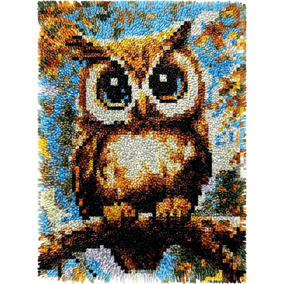Owl Bird Easy DIY Latch Hook Rug Kits DIY Tapestry Crochet Hooking Mat Making Kits With Printed Pattern Canvas Needlework Kits 52x38cm （n-84)