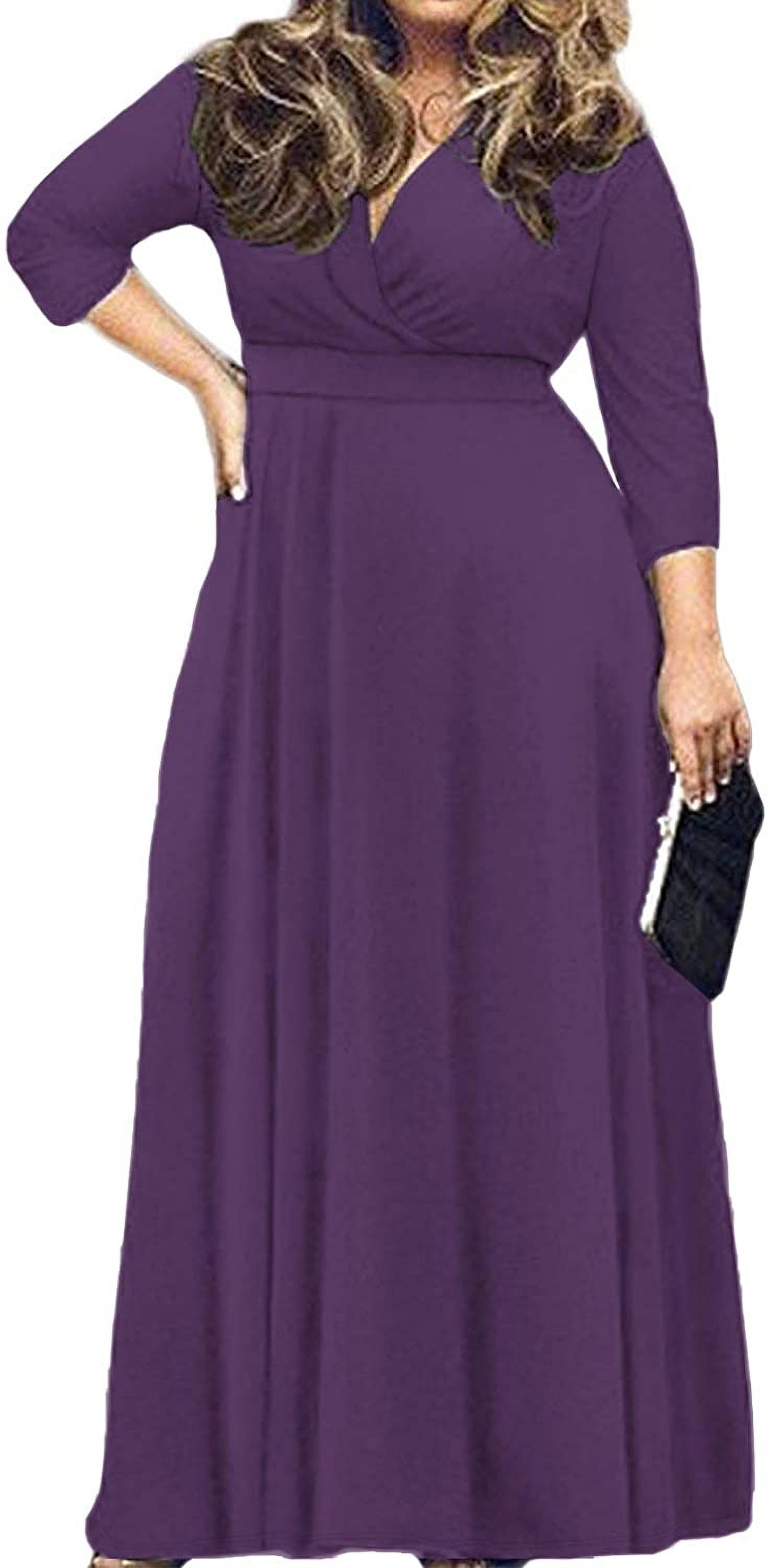 LONGYUAN Women's Solid V-Neck 3/4 Sleeve Plus Size Evening Party Maxi ...