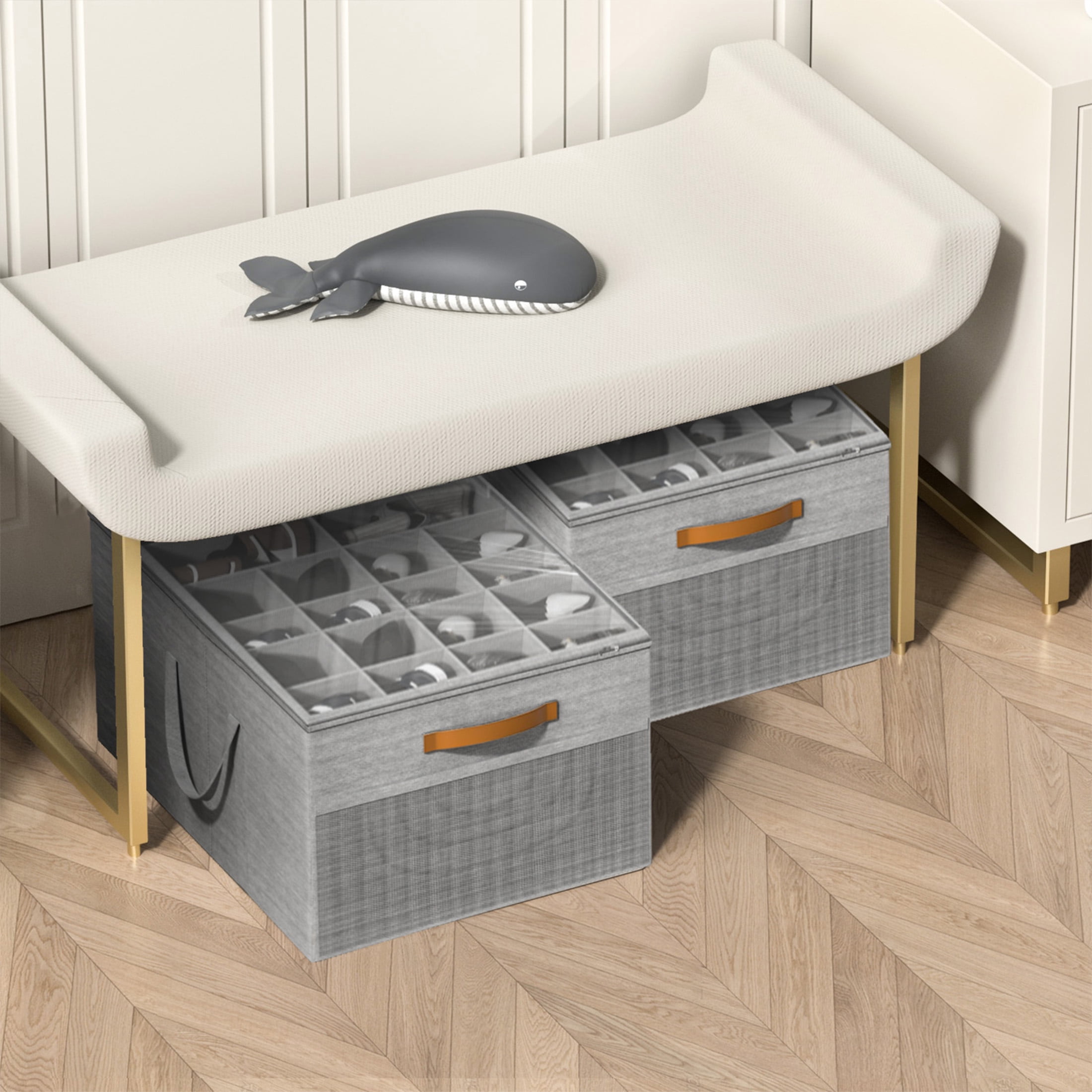 Aokeyee Shoe Storage Closet, Large Shoe Box Space Saving Foldable with Clear Cover, Fits 20-24 Pairs, Grey