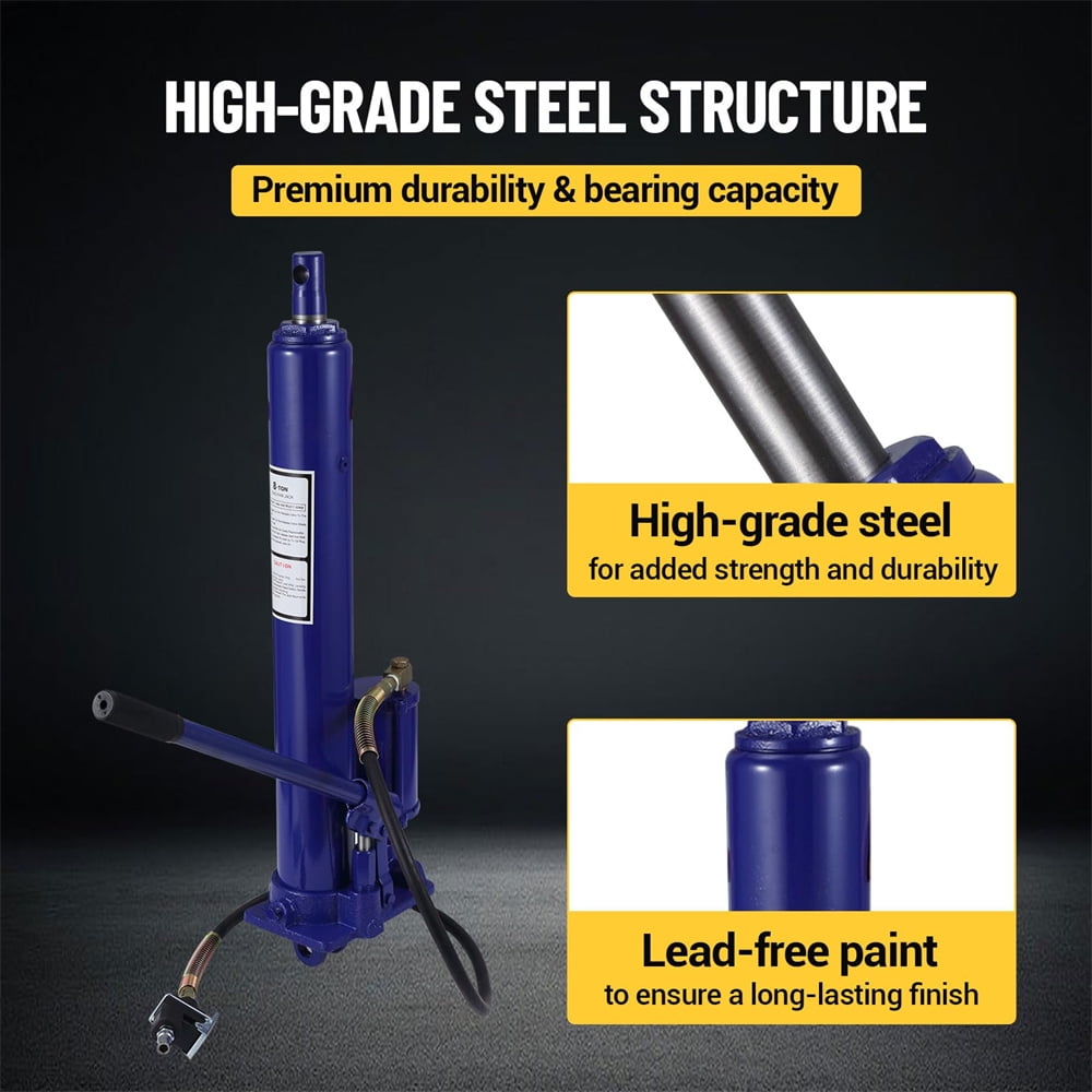 Hydraulic Long Ram Jack with Handle, Flat Base Manual Cherry Picker Engine Lift Hoist for Garage Shop Cranes, Single Piston Pump