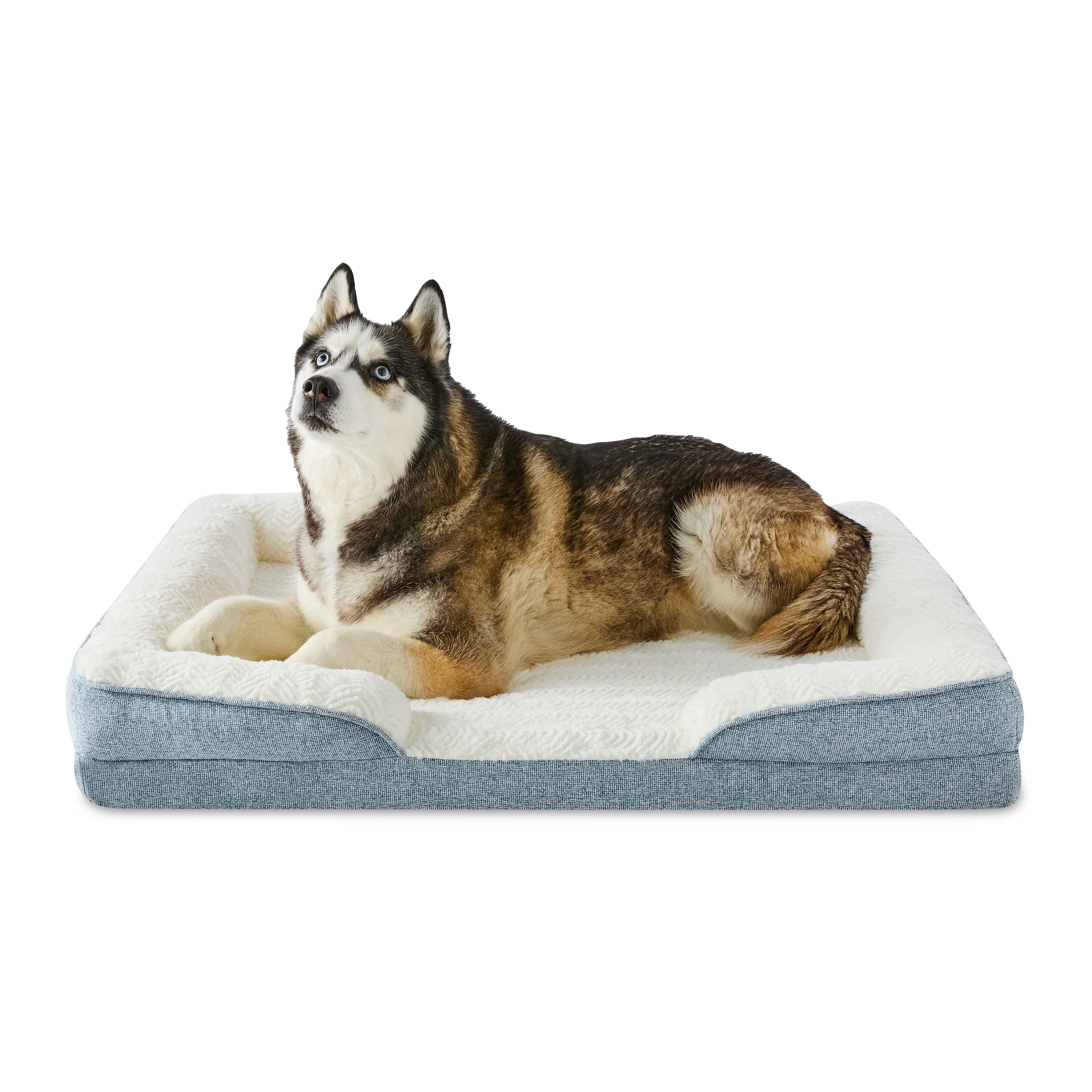 Vibrant Life Large Orthopedic Bolster Dog Bed, Blue, 32" x 42"