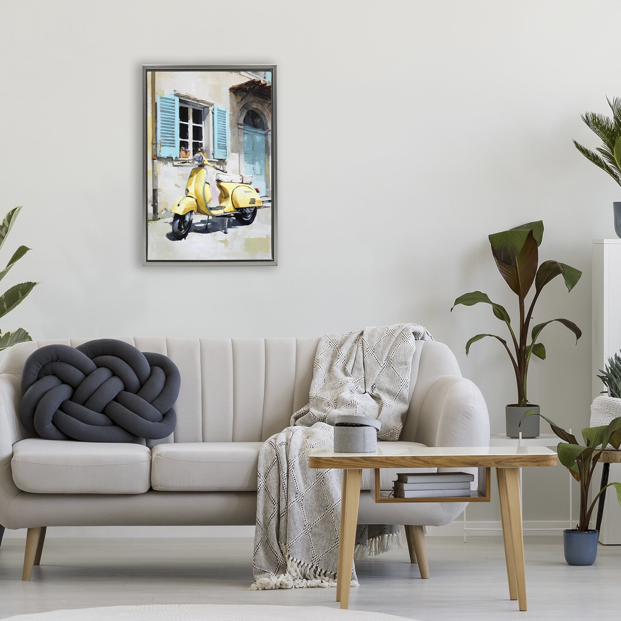 Stupell Industries Sunny Day Scooter Ride Gray Framed Floater Canvas Wall Art, design by Petal Prints Design