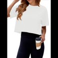 thumbnail image 3 of Camiseta de Hombros Caídos para Mujer, Camiseta Corta de Media , Cuello Redondo, Corta, Tops Casuales de Verano Lisos. XXL, 3 of 9