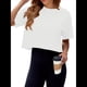thumbnail image 3 of Camiseta de Hombros Caídos para Mujer, Camiseta Corta de Media , Cuello Redondo, Corta, Tops Casuales de Verano Lisos. L, 3 of 9