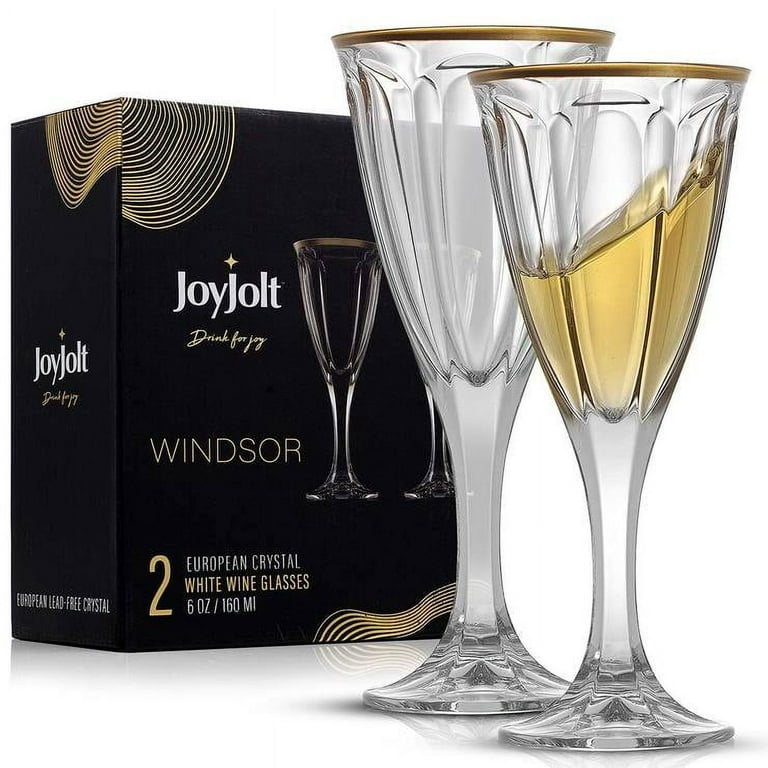 JoyJolt Windsor Collection European Crystal Champagne Glass with Gold Rim,  Set of 2 Stemmed Champagne Flutes