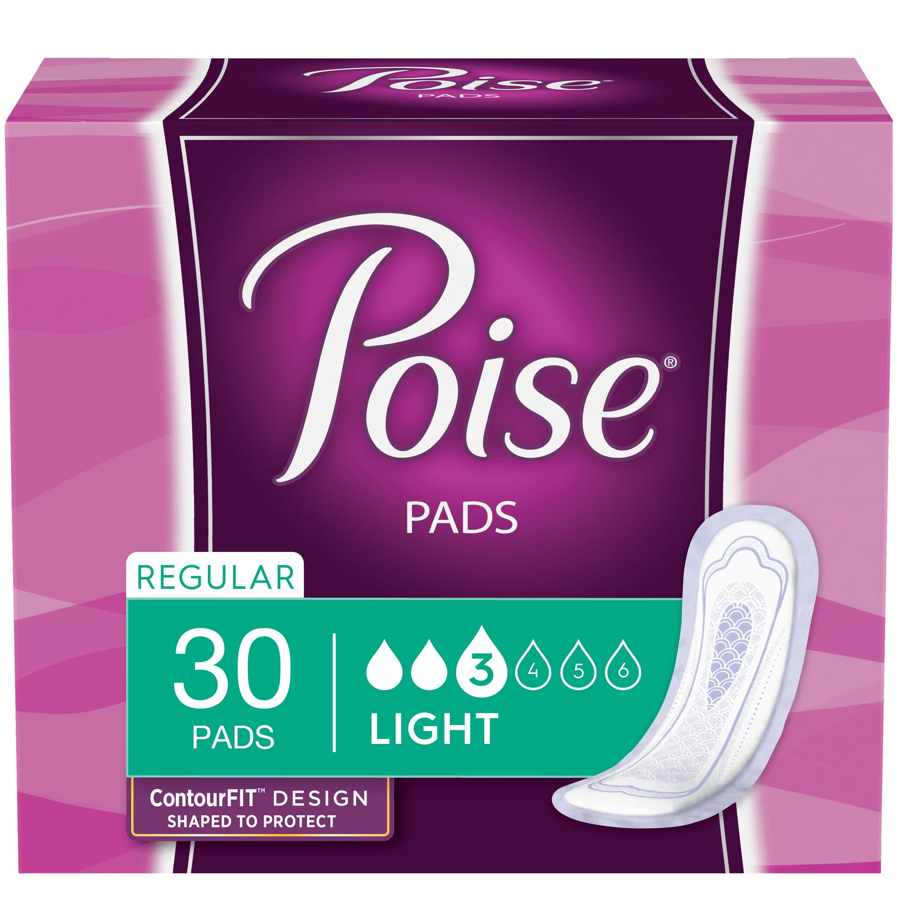Poise Incontinence Pads for Women Bladder Control Pads Light Regular 30ct