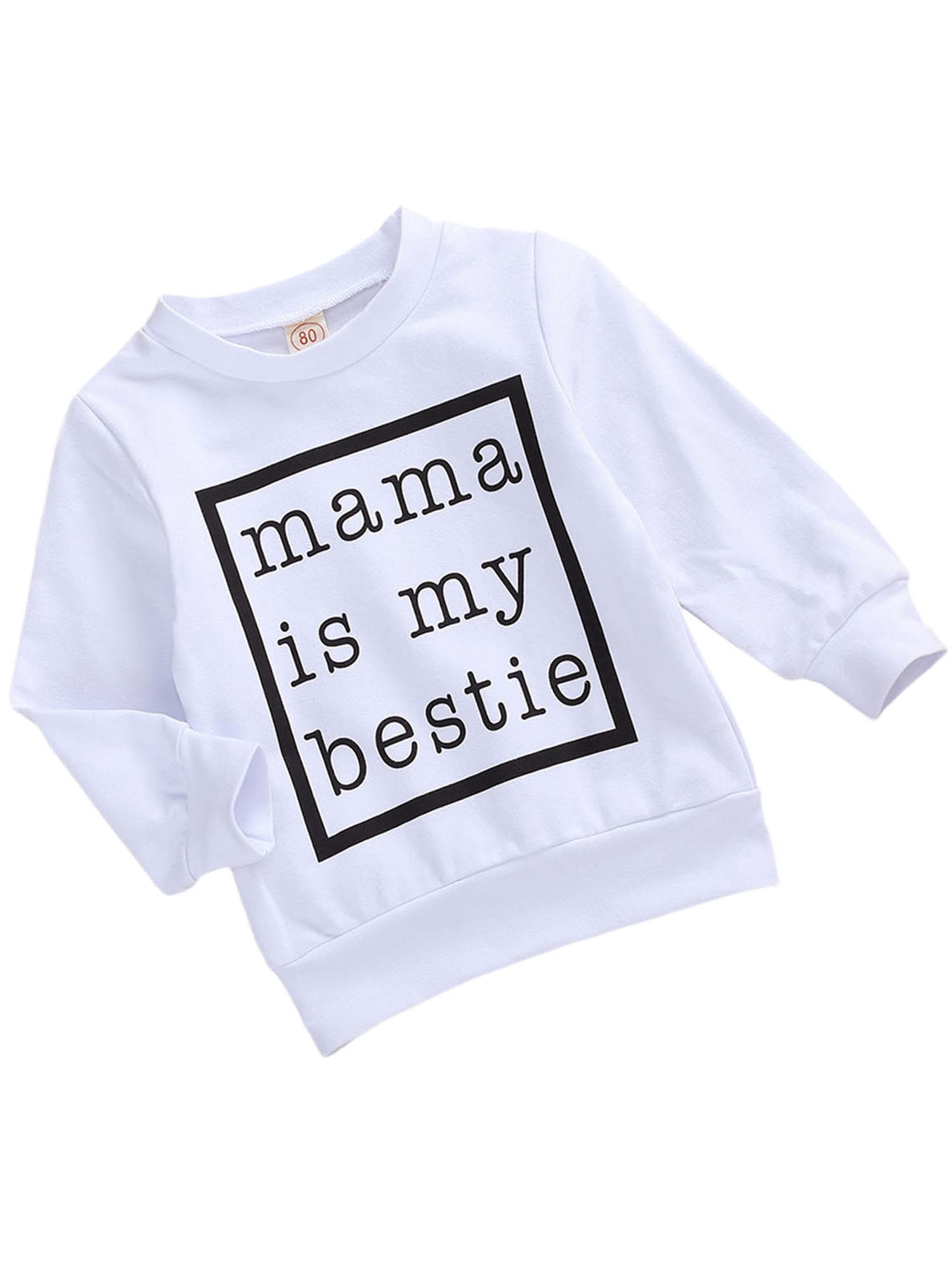 Baby Boy Letter Mom Bestie Print Sweatshirt Long Sleeve Pullover Casual Soft Long T-Shirt Tops Fall Winter Outfits