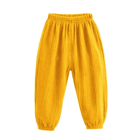 WOYY Little Boys Cotton Linen Harem Pants Summer Casual Pull On Baggy Lightweight Slacks