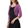 thumbnail image 4 of INSPIRE CHIC Women's Shrugs Floral Lace Cardigan 3/4 Sleeves Sheer Cover Up Top XL Dark Violet, 4 of 6