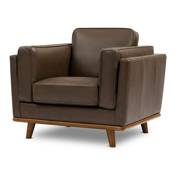 Valencia Artisan Leather Accent Chair | Pure Italian Nappa Top Grain Leather, Alder Wood Legs and Frame, Fabric Backed Cushions, Chocolate
