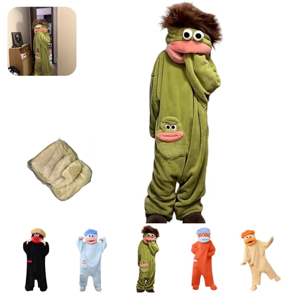 Silly Goofy Onesie for Adults - Frog Onesie Funny Monster Pajamas Fleece Jumpsuit Hooded Fashion Cozy Relaxed Fit Plush Loungewear with Shoes Included Green S