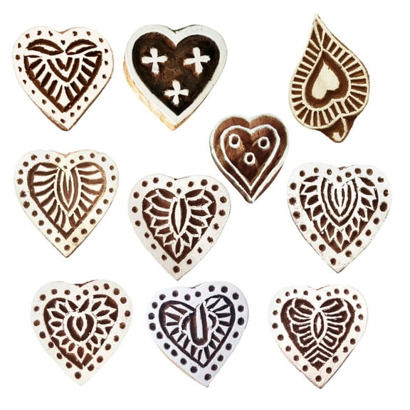 Royal Kraft Heart Wooden Printing Stamps (Set of 10) - DIY Henna Fabric Textile Paper Clay Pottery Blocks Htag2170
