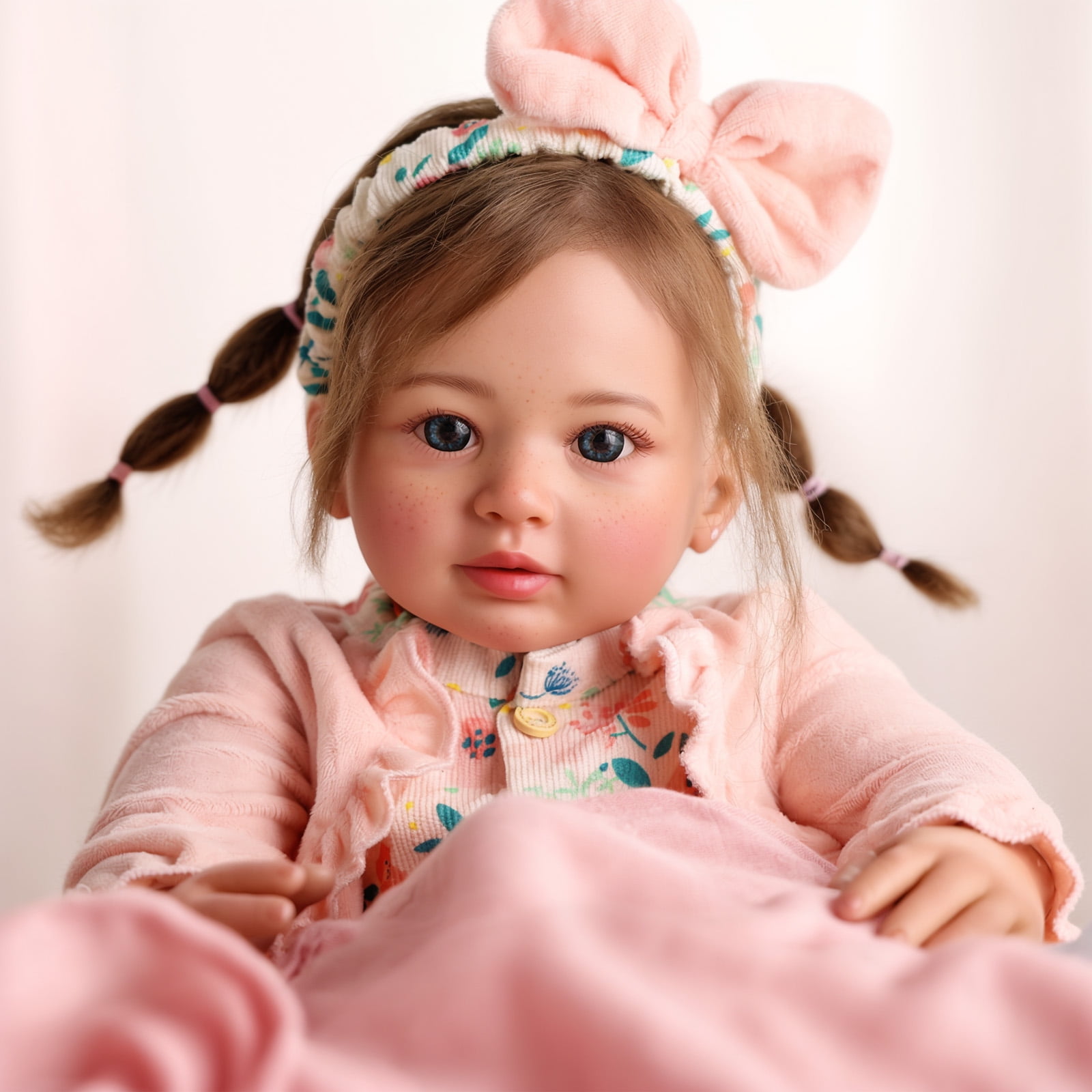 RSG Lifelike Reborn Baby Dolls Candy - 22 InchBaby Doll Brown Hair Girl Handmade Real Life Toddler Dolls with Clothes and Toy Accessories Gift for Kids Age 3+
