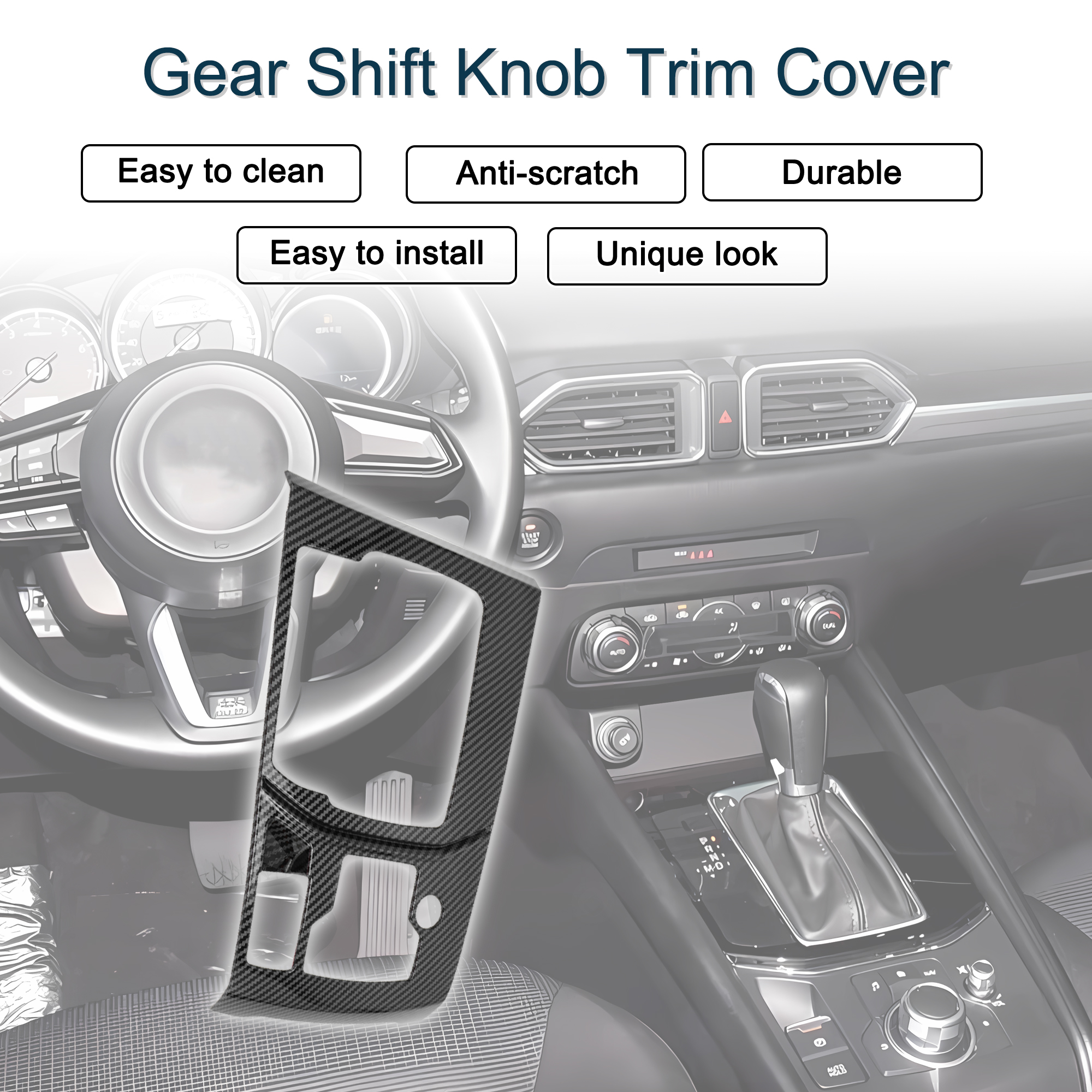Unique Bargains Plastic Gear Shift Knob Button Cover for Mazda Cx5 2018-2025 Console Gear Panel Decal Trim Sticker Interior Accessories Carbon Fiber Black