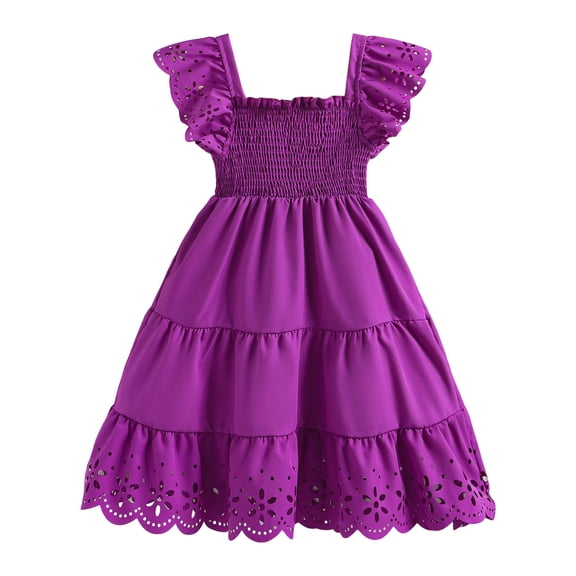 XZNPDUCQ Girls Summer Sundress Floral Print Strap Sleeveless Dress Size 6-15 Years Wedding Princess Dress (5-6 Years,Dark Purple)