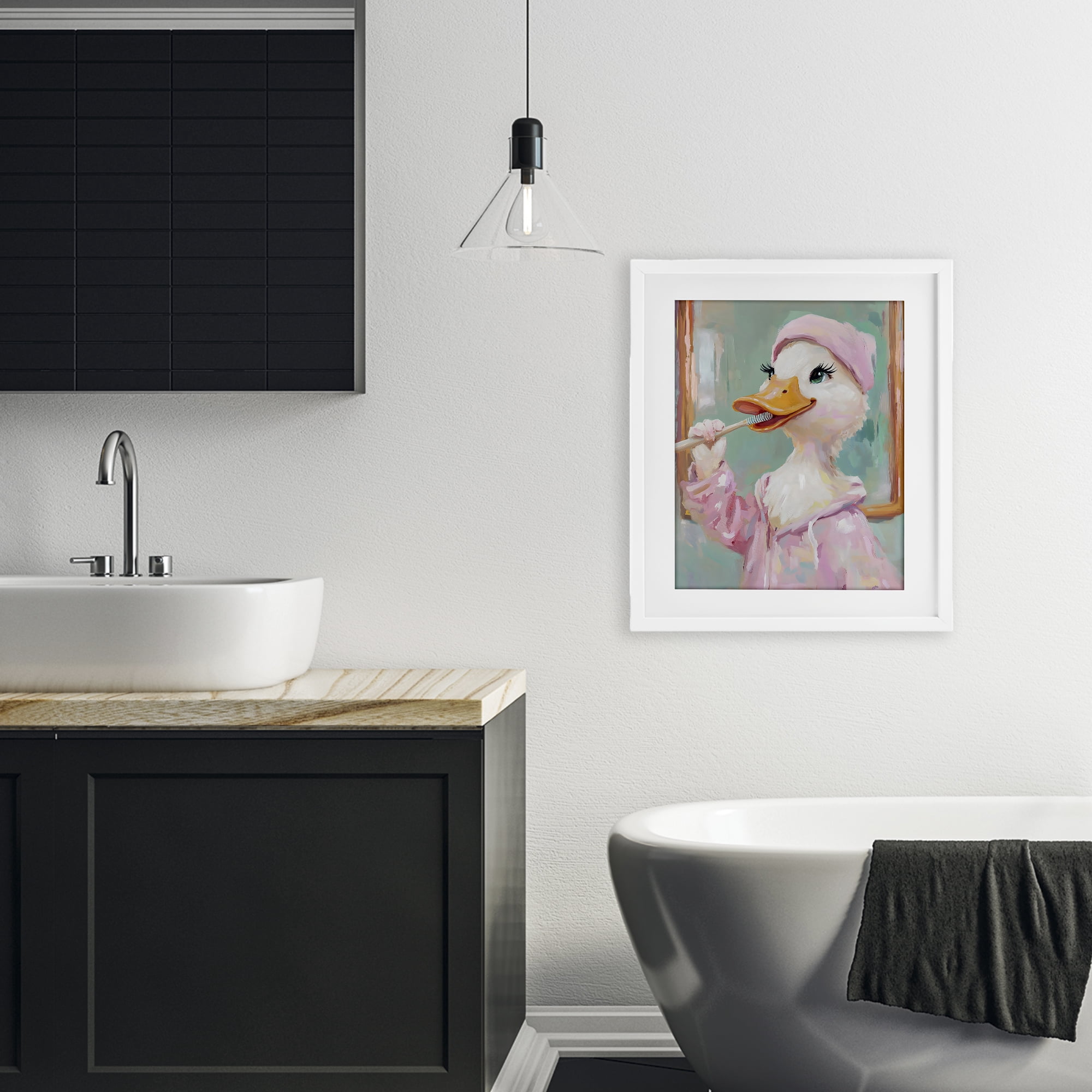 Stupell Industries Duck Brushing Teeth White Framed Print Under Glass, design by The Prints Vibe
