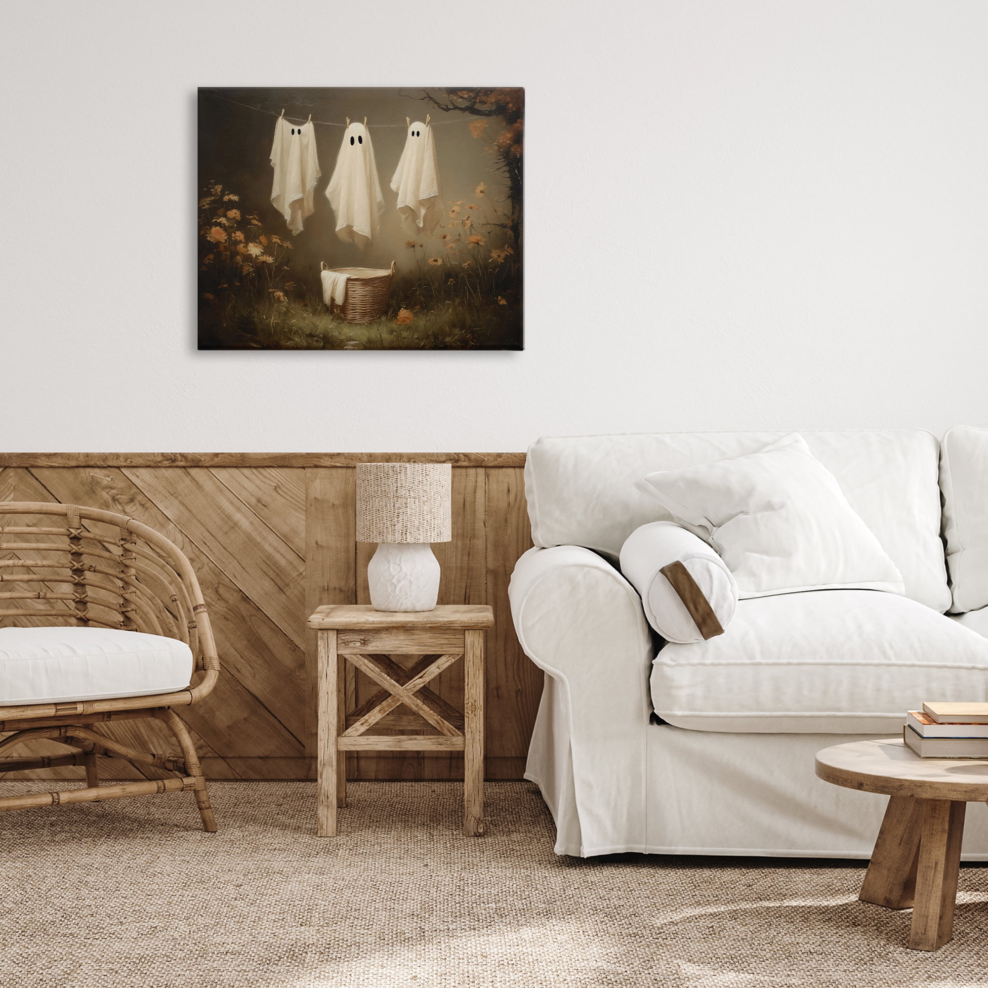 Three Laundry Ghosts Hanging Canvas Wall Art, design by Arlington Prints