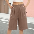 thumbnail image 2 of fheaev Wide Leg Shorts for Women Elastic Waist Knee Length Loose Fit with Pockets Summer Casual Beach Vacation Wear M-3XL, 2 of 6