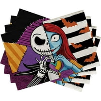 Halloween Jack Placemats Set of 4, Black White Stripes Patch Bat Dining Table Place Mats, Funny Holiday Kitchen Decor Home Decoration 12 x 18 Inch