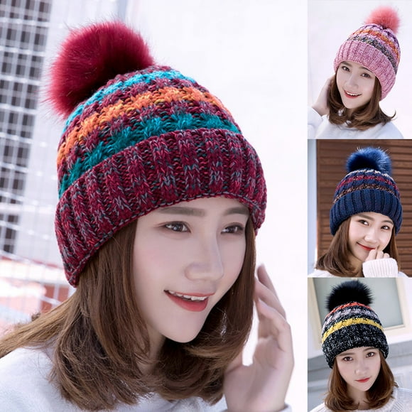 Koszal Bonnet Tricoté en Laine Coloré Chaud pour Fille Automne Hiver
