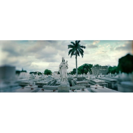 Statues of Virgin and Child at Colon Cemetery in Vedado Havana Cuba Canvas Art - Panoramic Images (6 x