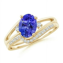 ANGARA Natural Oval 1.25 ct Tanzanite and Diamond Bridal Set in 14K Yellow Gold for Women (Size-8x6mm) | December Birthstone, Birthday, Anniversary, Jewelry Gift for Women | Natural Tanzanite Ring