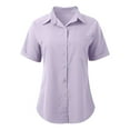 thumbnail image 4 of Women's Button Down Shirt Short Sleeve Collared Solid Work Blouses with Pocket Summer Beach Casual Business Tunic Tops Z001-Beige 3XL, 4 of 5