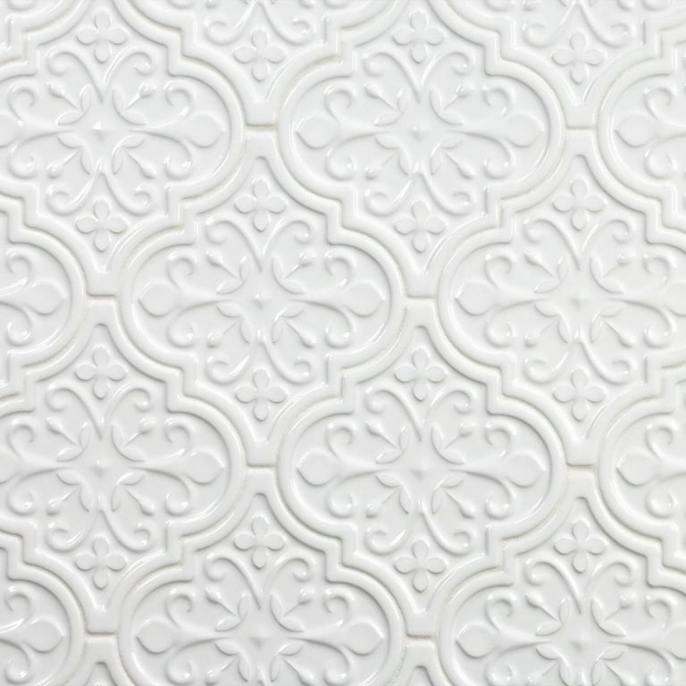 Bond Tile Roma Florid White 6.25 in. x 7.25 in. Ceramic Arabesque Wall Tile (30 pieces 4.84 Sq. Ft. / Box) Bond Tile Roma Florid White 6.25 in. x 7.25 in. Ceramic Arabesque Wall Tile (30 pieces 4.84 Sq. Ft. / Box)