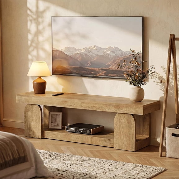 Tribesigns 63" TV Stand for TVs up to 65", Farmhouse Entertainment Center with Open Shelf, Wood Media Console for Living Room, Bedroom, Natural