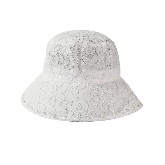 Sunhat Women , Bucket Hats for Men , Womens Sun Hats Packable Elegant Lace Fisherman Sun Hat with Pearl Embellishment for Women's Stylish Outdoor