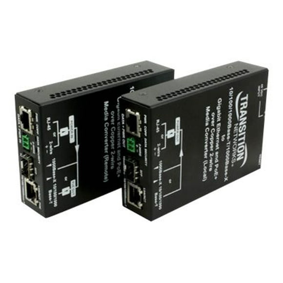 Transition Networks Ethernet Over 2-Wire Extender - Local - network extender - 1GbE - 1000Base-T, 1000Base-X - 2 ports - up to 2000 ft
