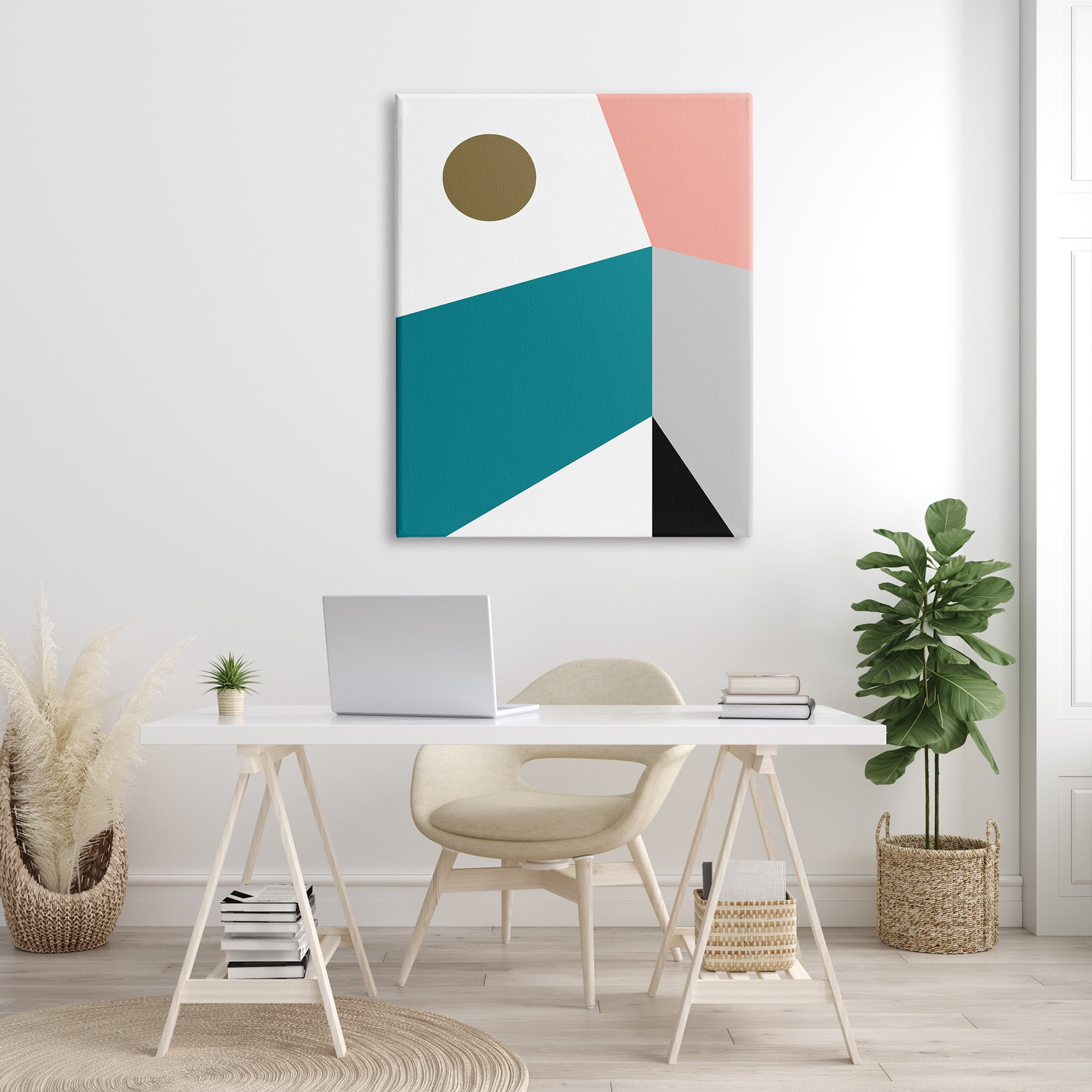 Stupell Industries Abstract Geometric Landscape Arrangement Elementary Shapes Abstract Painting Gallery Wrapped Canvas Print Wall Art, 36 x 48