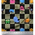 thumbnail image 1 of Soimoi Green Poly Georgette Fabric Check & Monster Cartoon Print Sewing Fabric Yard 42 Inch Wide, 1 of 3
