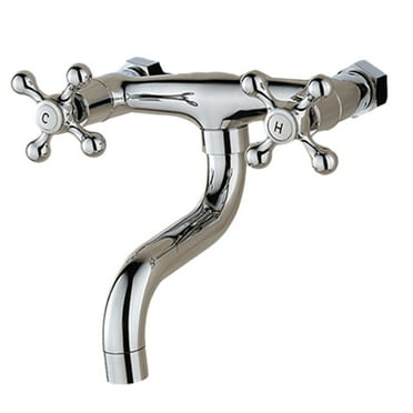 Nostalgic Brass Wall Mount Kitchen Faucet with Swivel Spout and Diamond