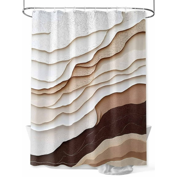 Abstract Wave Texture Shower Curtain, Vintage Earth Color Gradient Waterproof Shower Curtain Set with 12 Hooks Lightweight Washable Fabric Shower Curtains for Bathroom 72x72 Inches
