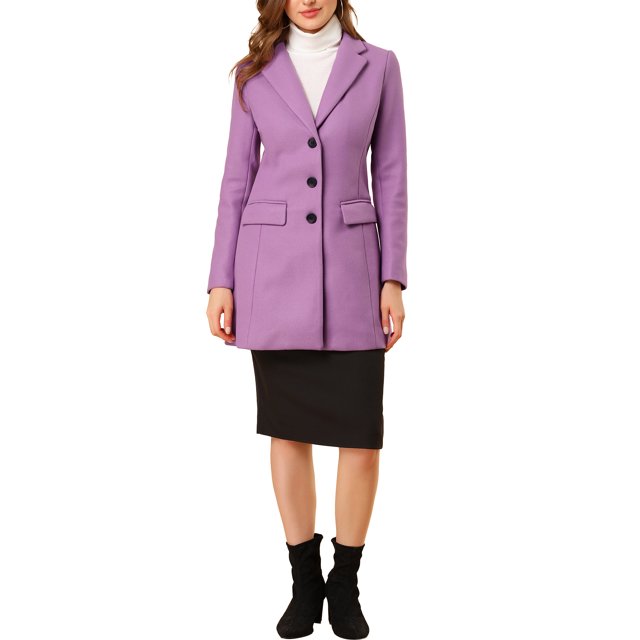 Abrigo de mujer INSPIRE CHIC de color sólido con solapa muesca, abotonado de una sola fila, abrigo de invierno, púrpura claro, XL