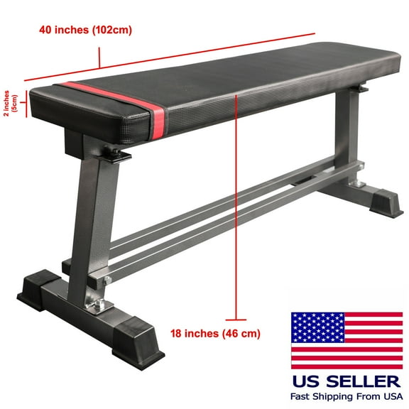 Flat Weight Bench with Built-in Dumbbell Rack Workout Bench Strength Training US